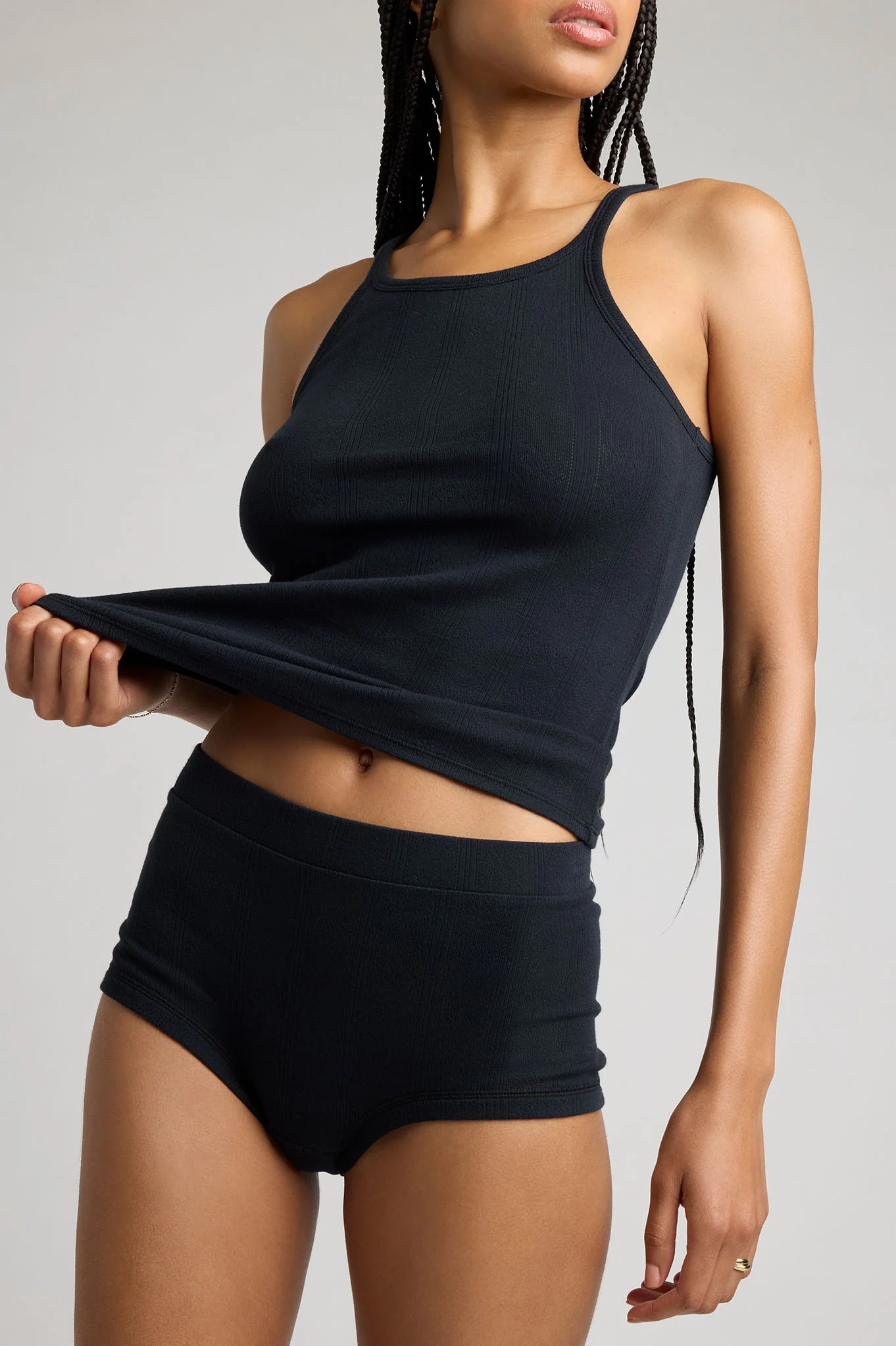 Pointelle Lounge Short in Black - Image 3