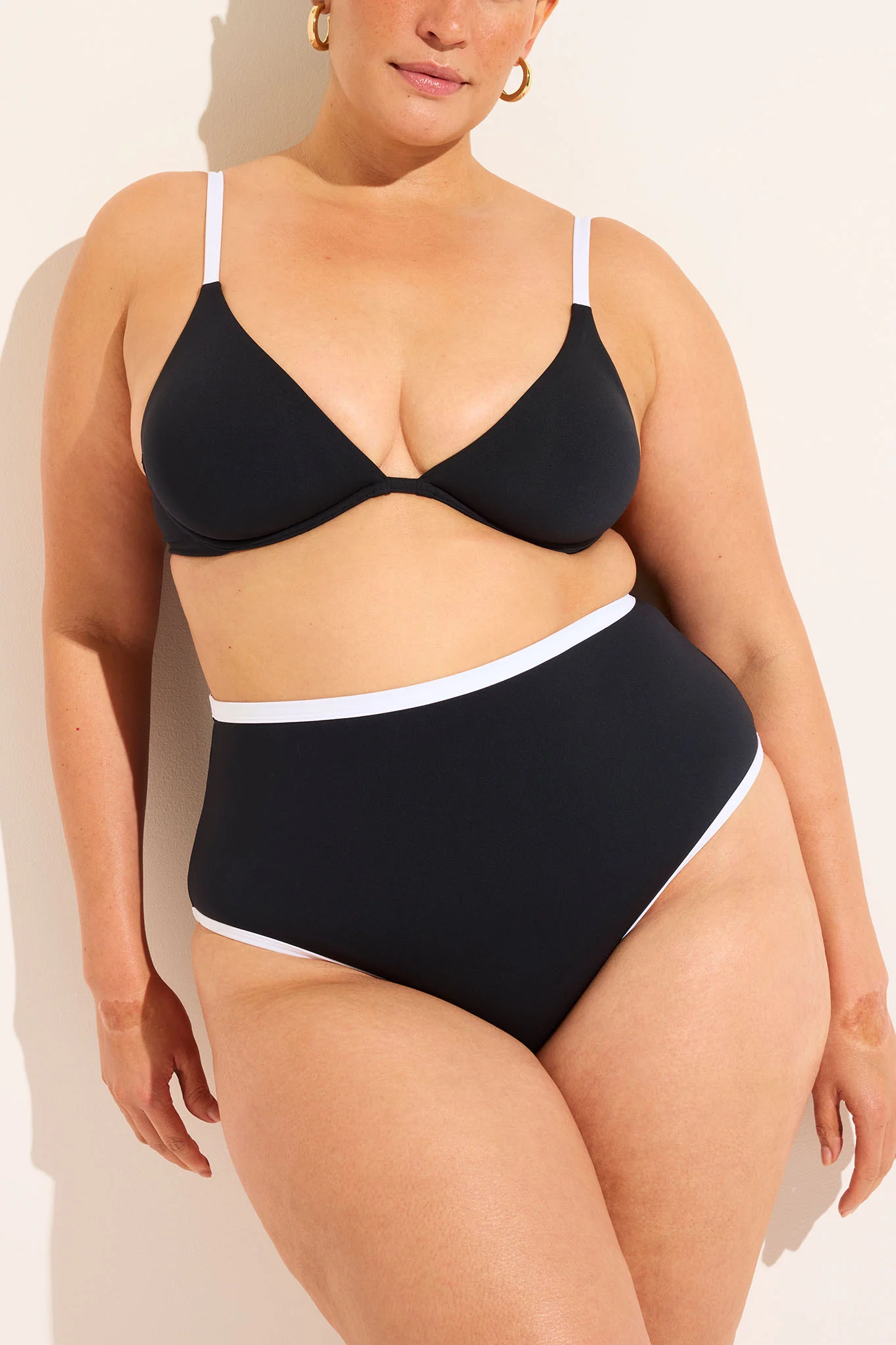 Swim High Waist Bottom in Black + White - Image 3