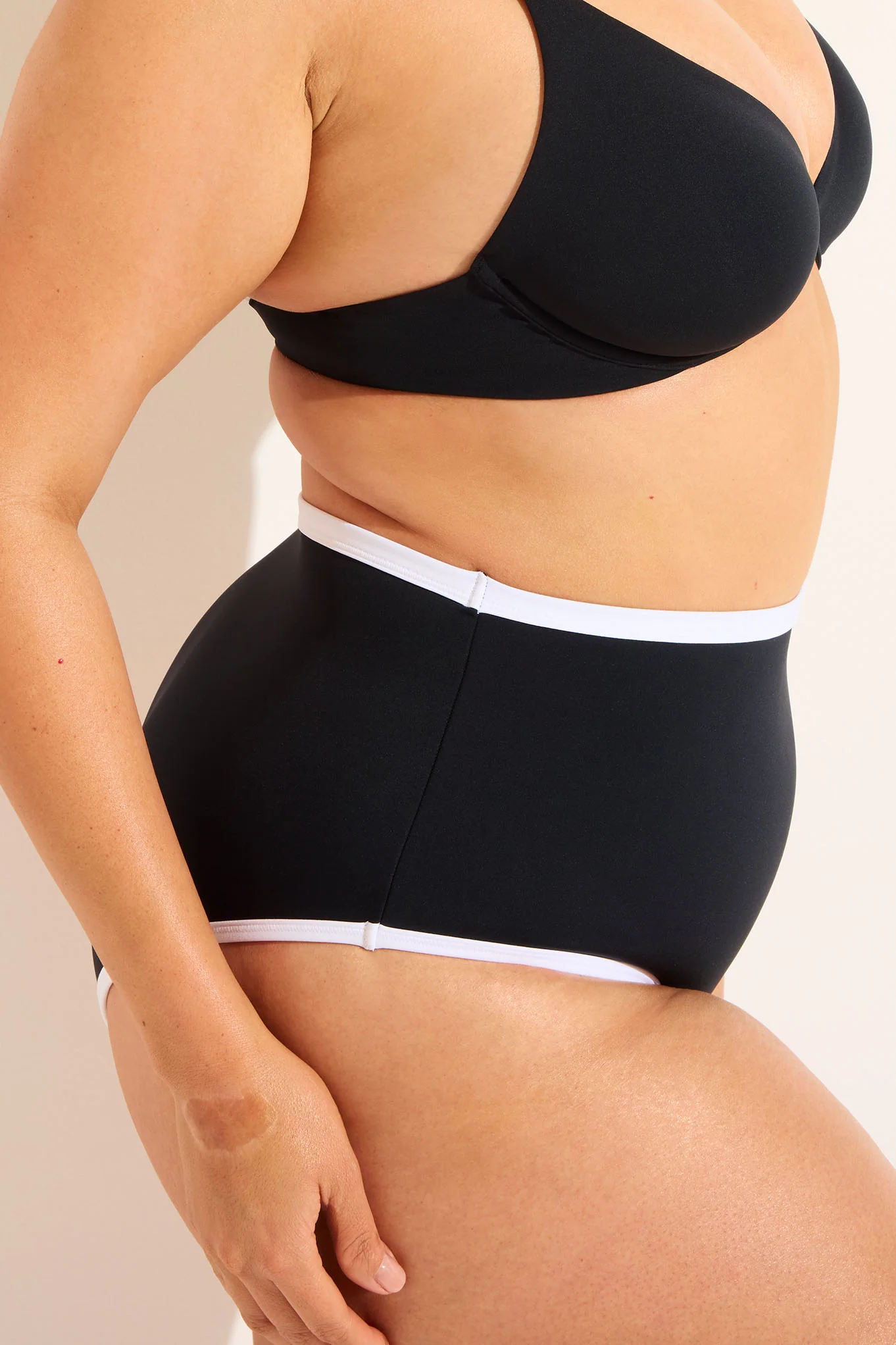 Swim High Waist Bottom in Black + White - Image 4