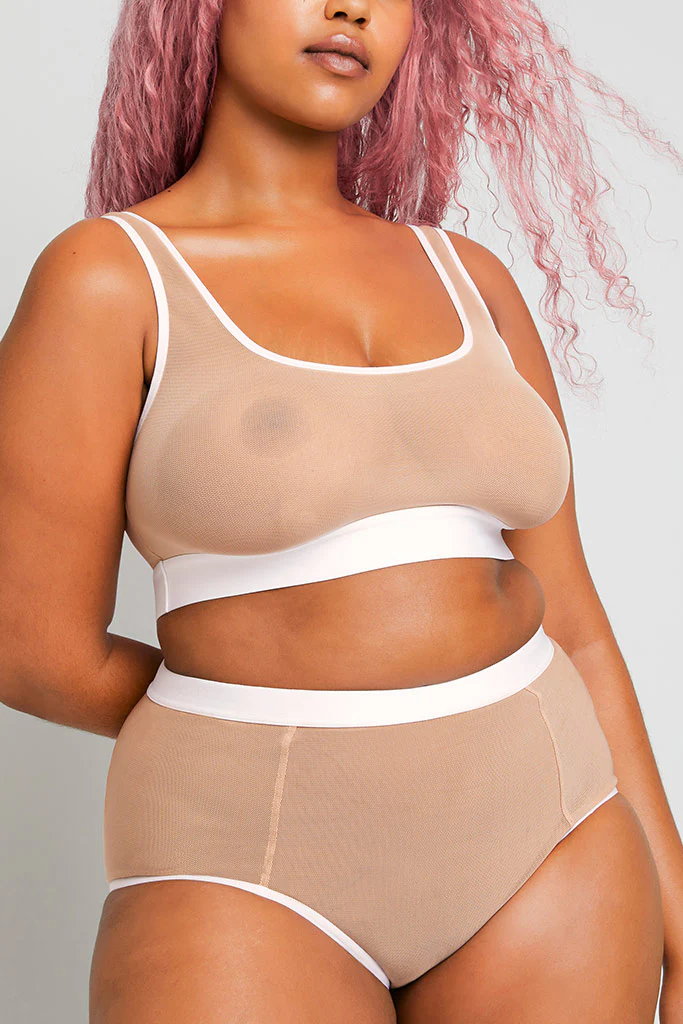 Sieve High-Waist Brief in Buff + White - Image 5