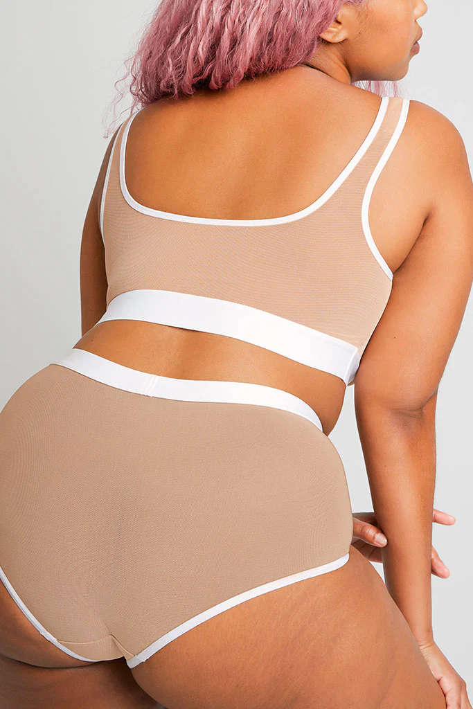 Sieve High-Waist Brief in Buff + White - Image 6