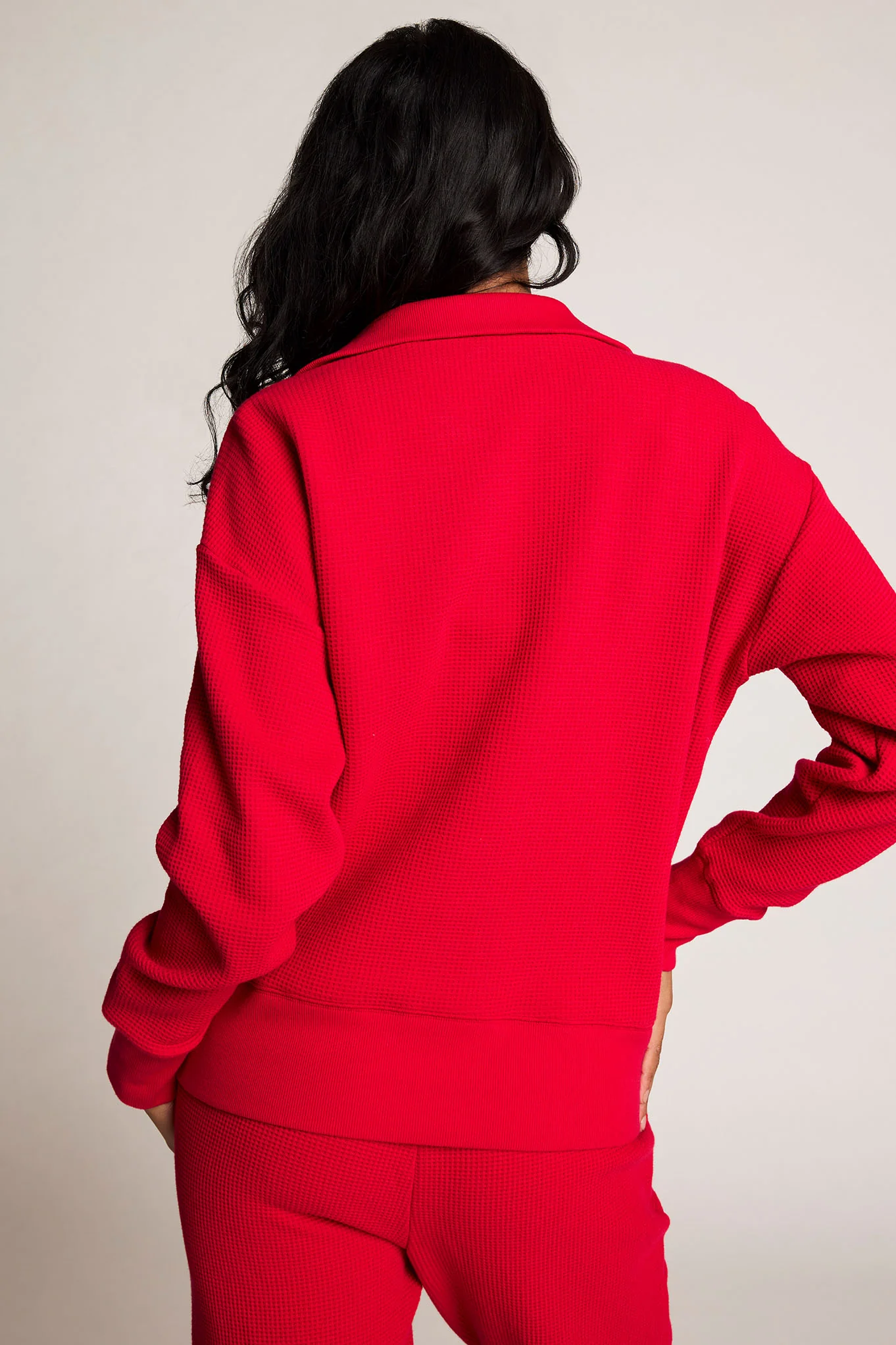 Waffle Knit Pullover in Cerise - Image 4