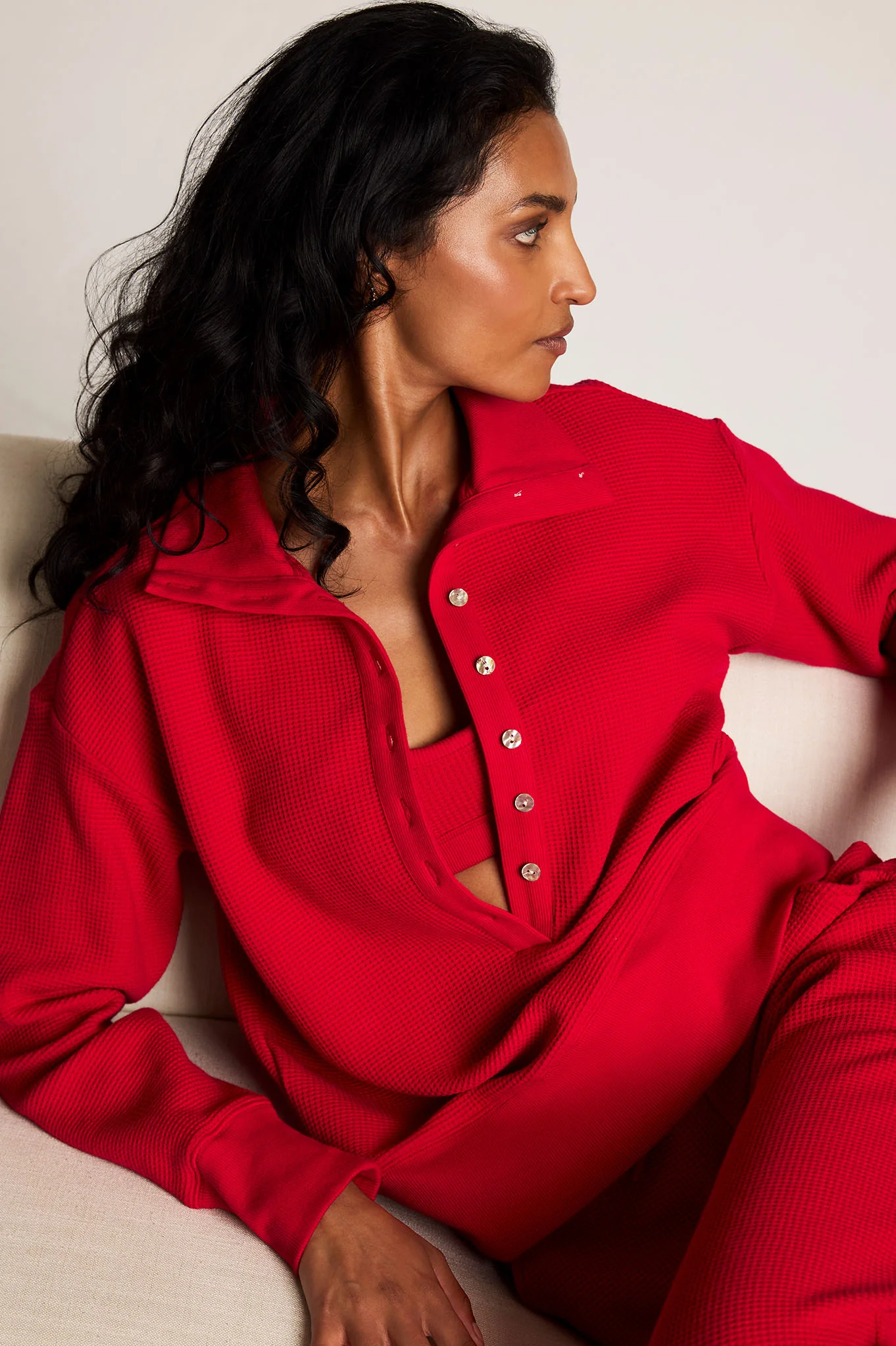 Waffle Knit Pullover in Cerise - Image 5