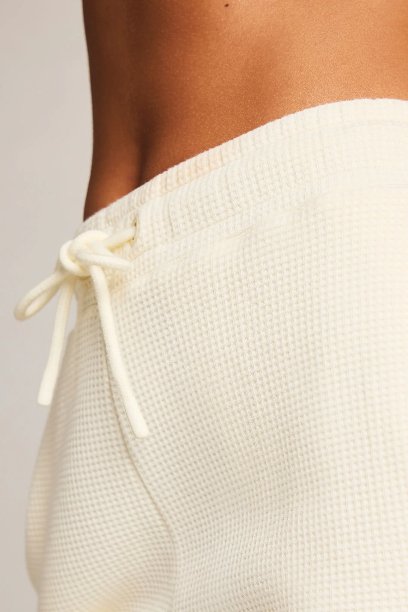 Waffle Knit Cropped Track Pant in Cream - Image 2