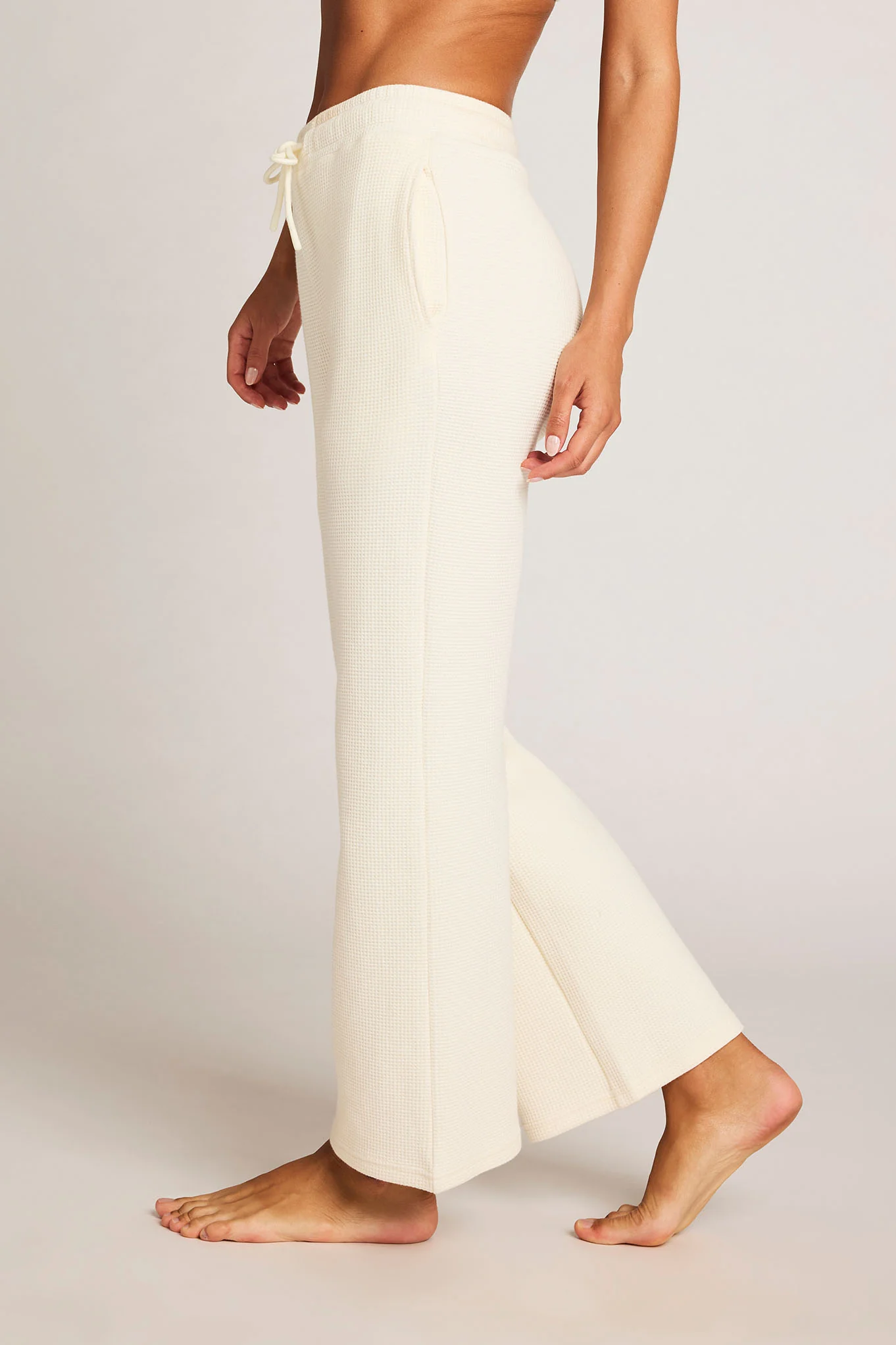 Waffle Knit Cropped Track Pant in Cream - Image 3