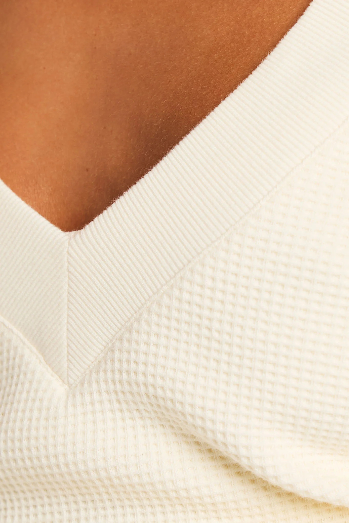 Waffle Knit Deep V in Cream - Image 2