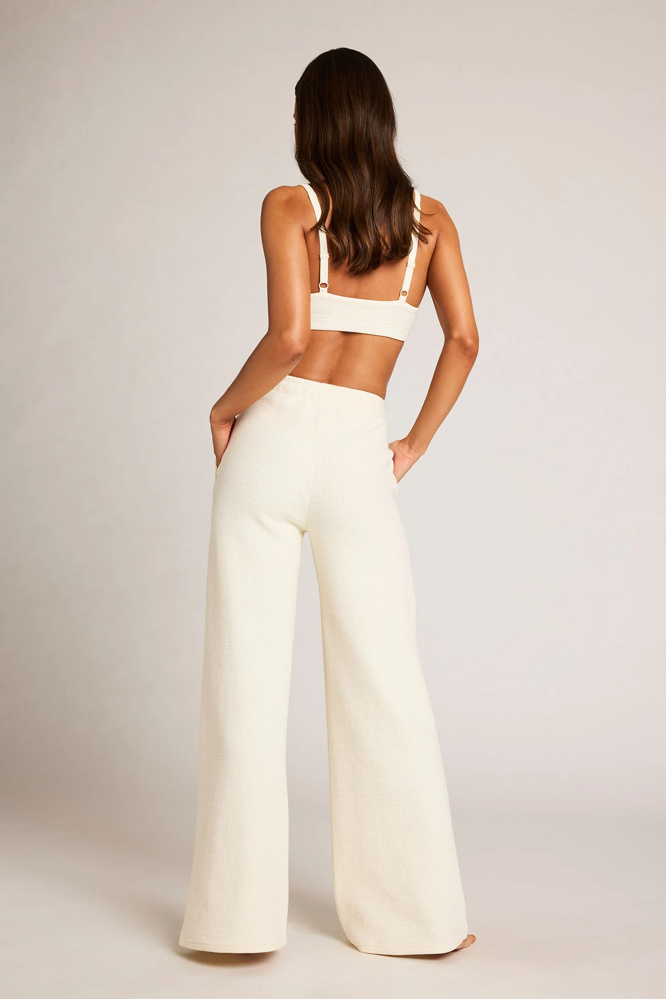 Waffle Knit Track Pant in Cream - Image 3