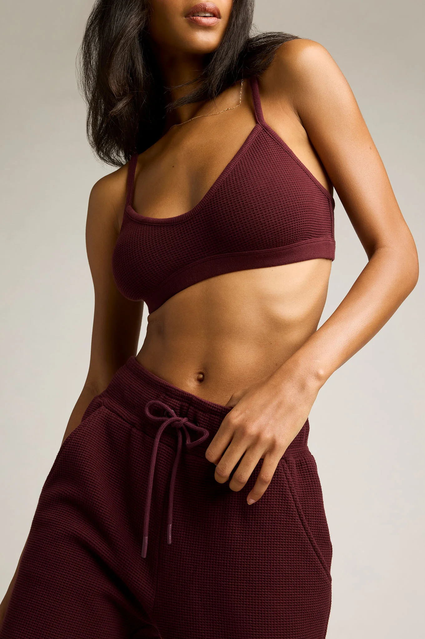Waffle Knit Lounge Bralette in Garnet - Image 4