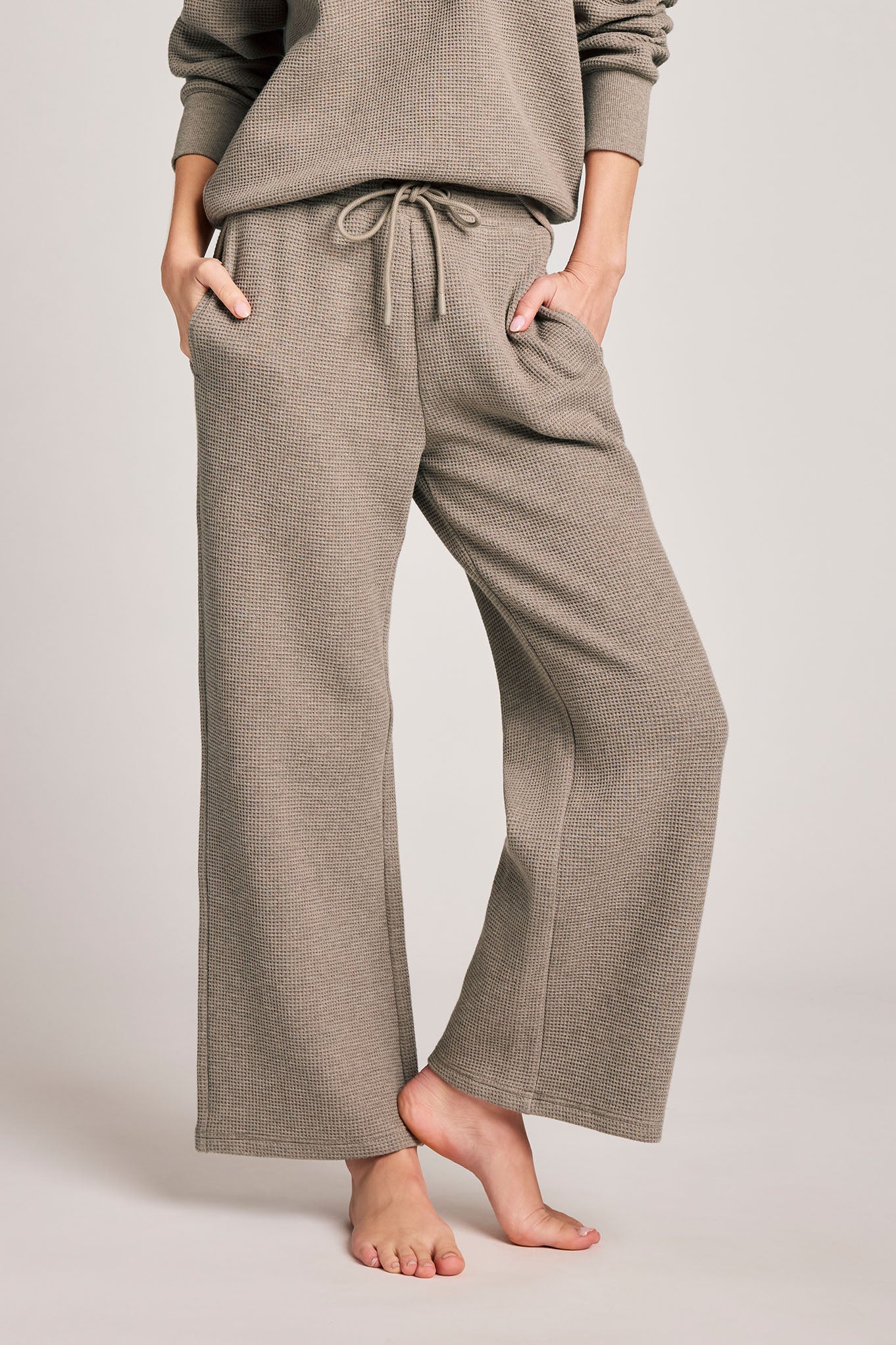 Waffle Knit Cropped Track Pant in Mink - Image 2