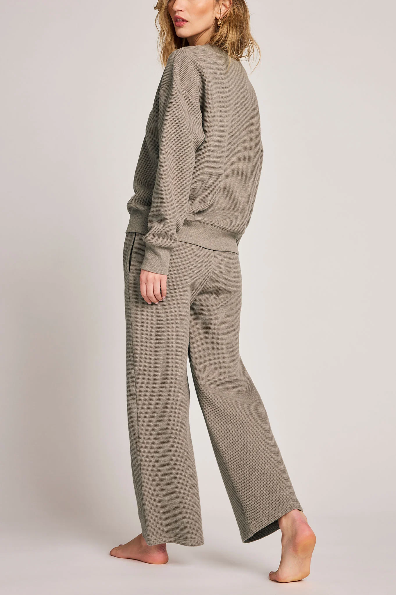 Waffle Knit Cropped Track Pant in Mink - Image 3