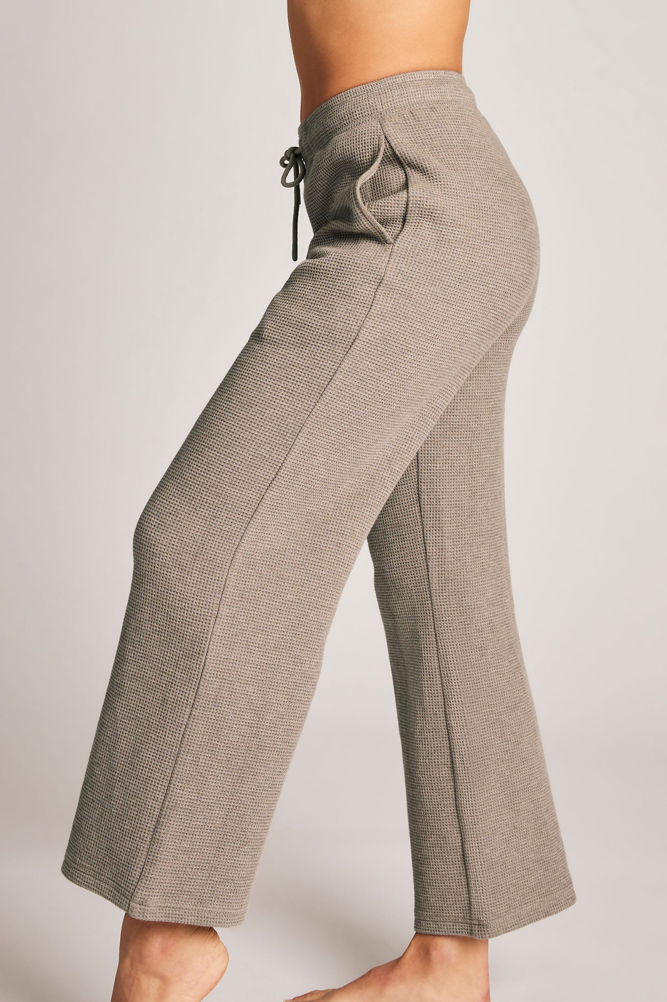 Waffle Knit Cropped Track Pant in Mink - Image 5