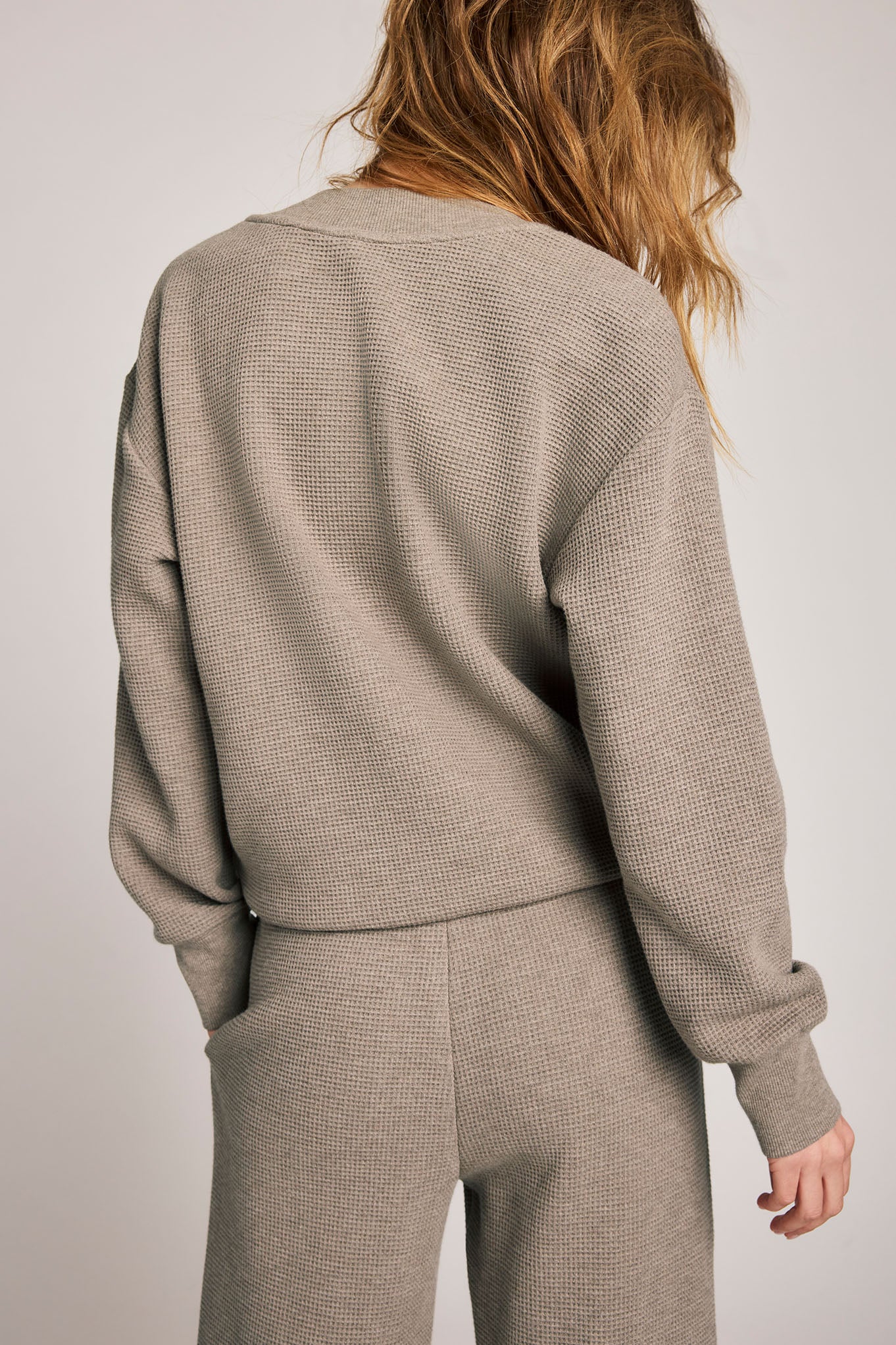 Waffle Knit Deep V in Mink - Image 3