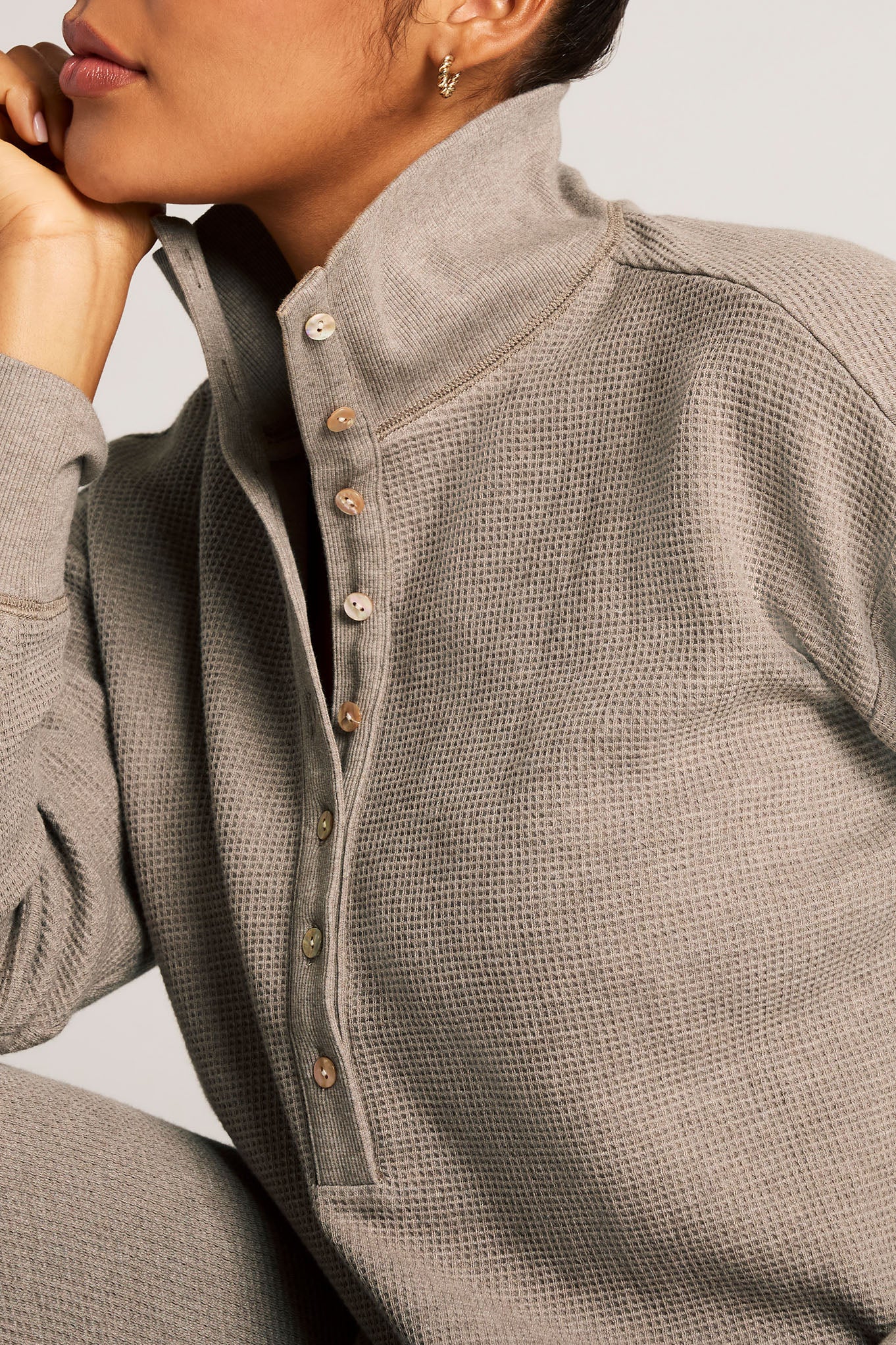 Waffle Knit Pullover in Mink - Image 2