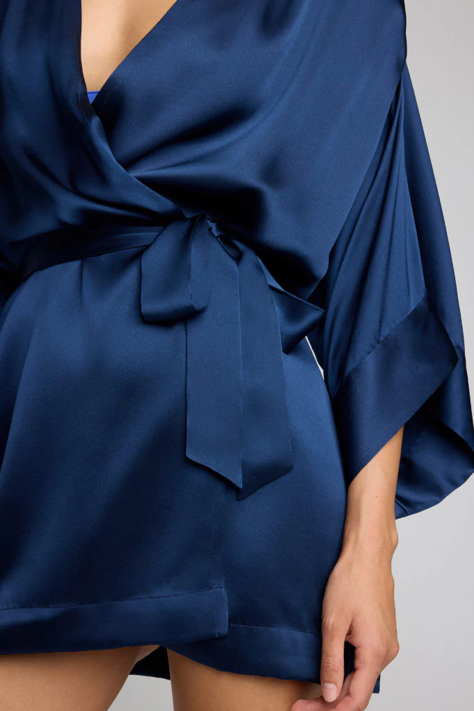 Eclipse Washable Silk Mini Robe in Navy - Image 2