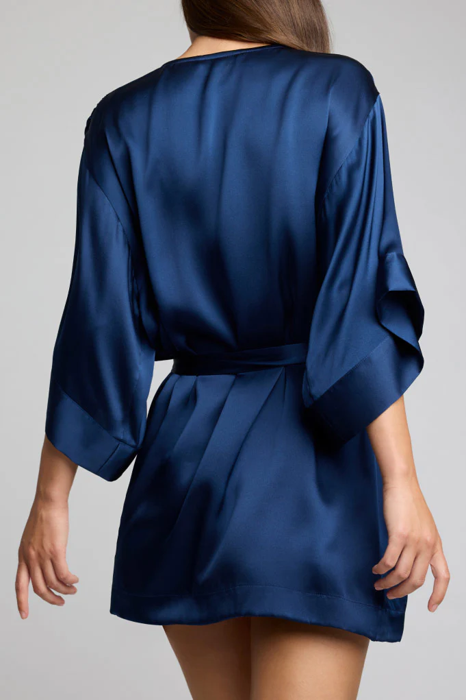 Eclipse Washable Silk Mini Robe in Navy - Image 4
