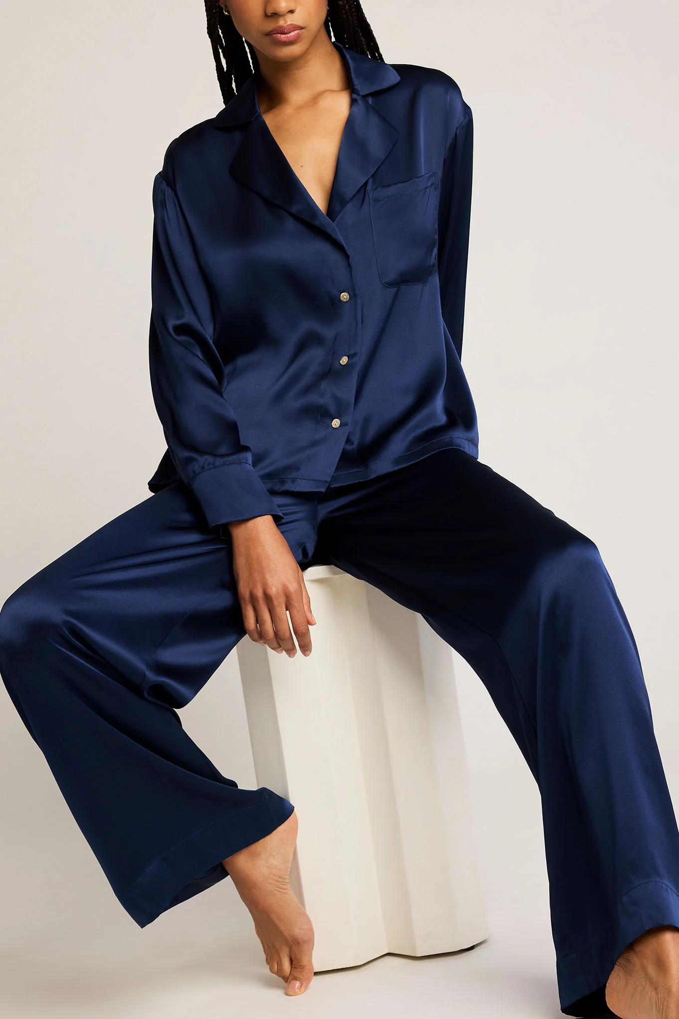 Eclipse Washable Silk Shirt in Navy - Image 6