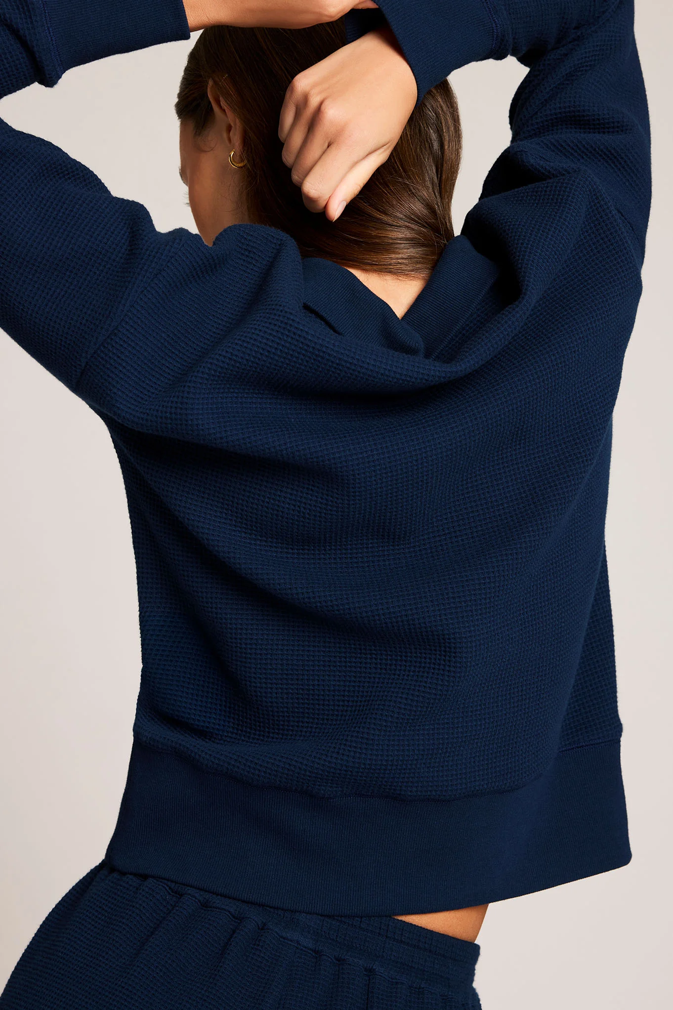 Waffle Knit Pullover in Navy - Image 3