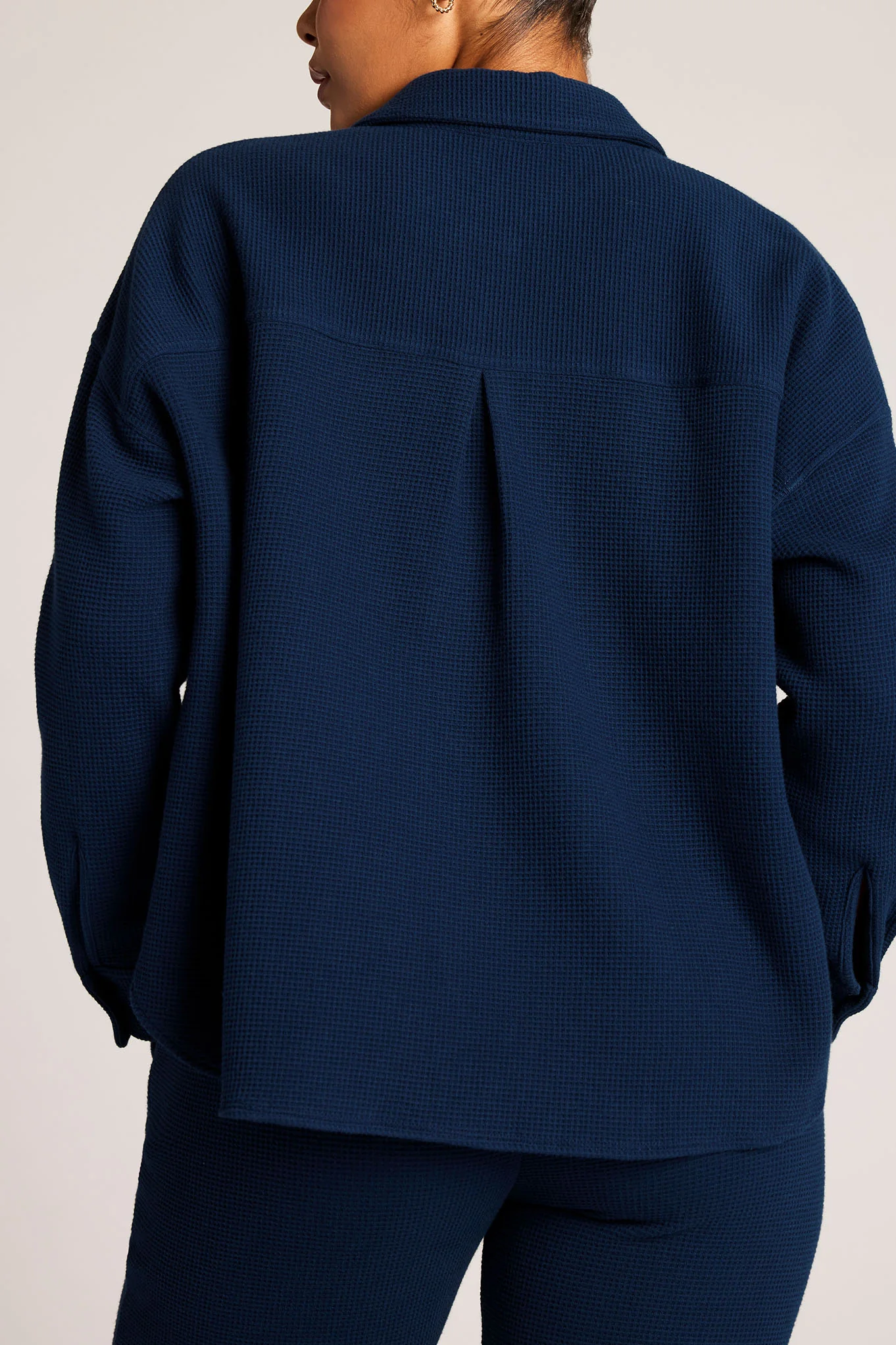 Waffle Knit Shirt Jacket in Navy - Image 3