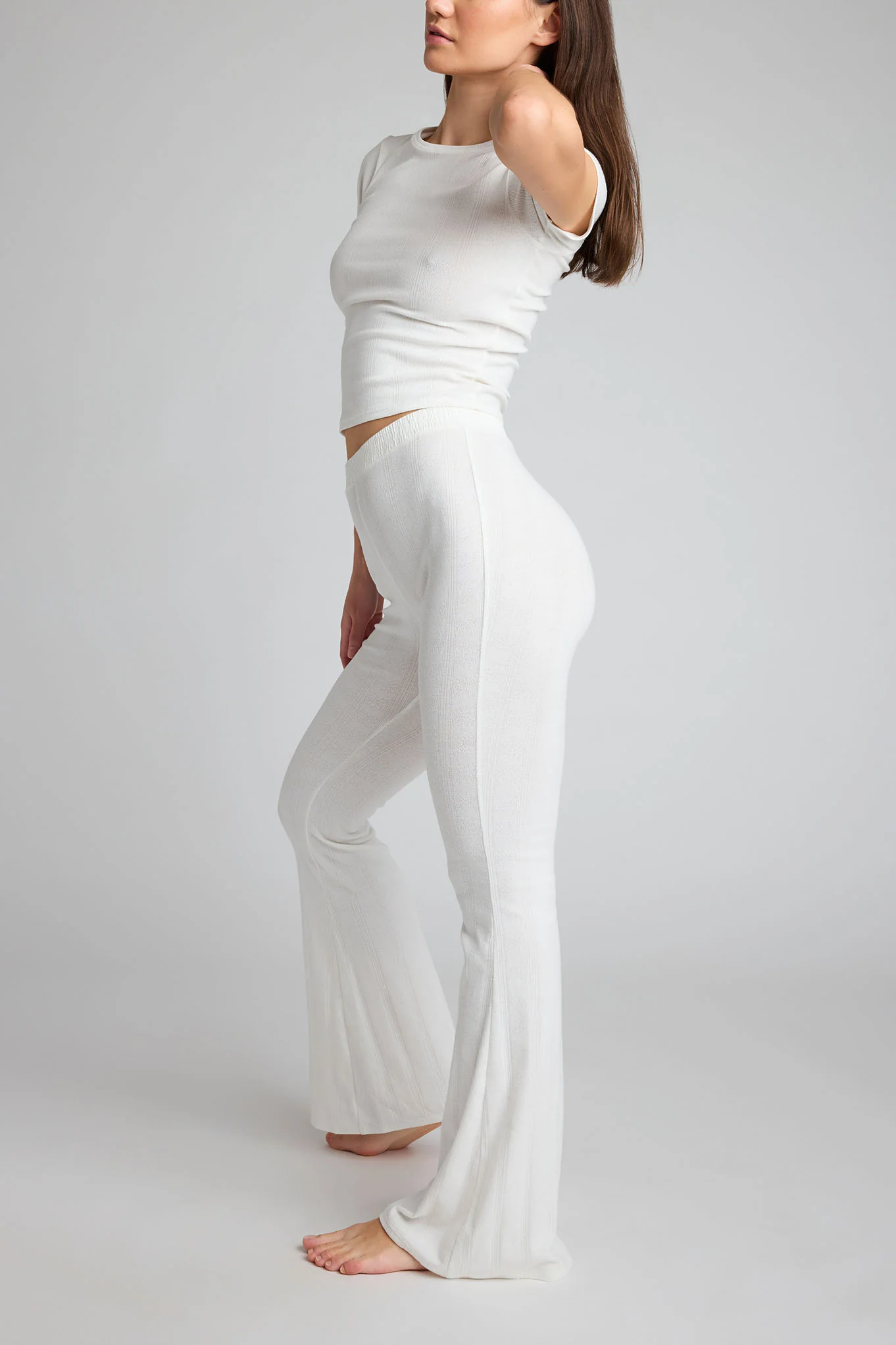 Pointelle Flare Pant in White - Image 4