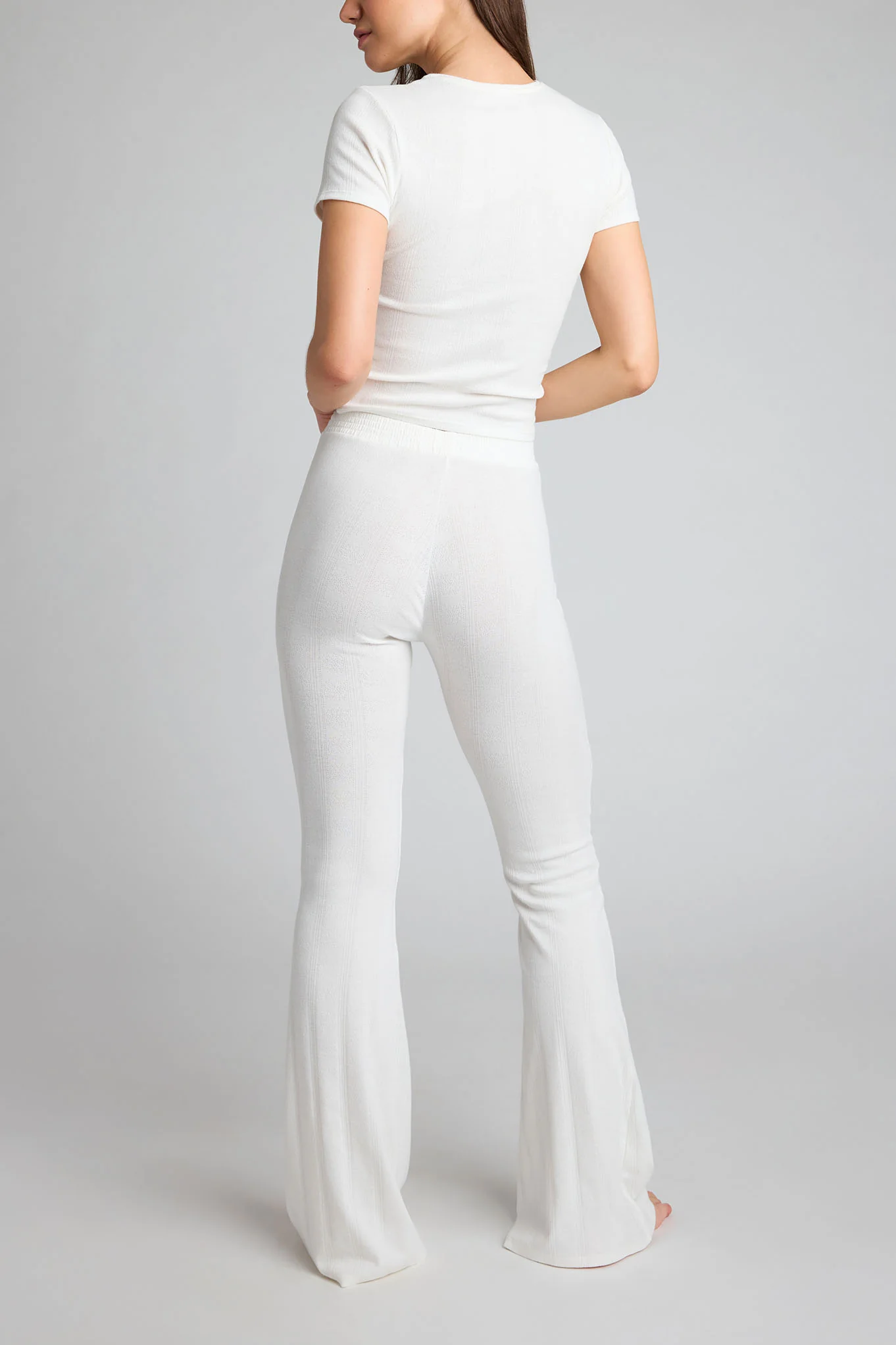 Pointelle Flare Pant in White - Image 5