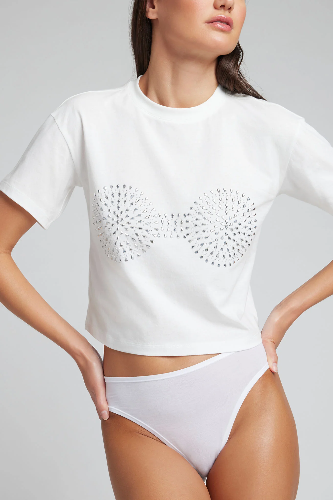 Uniform Baby Tee in White: Bling Edition - Image 2