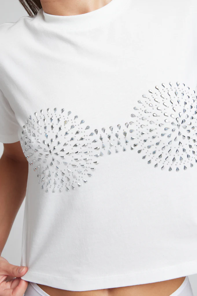 Uniform Baby Tee in White: Bling Edition - Image 5